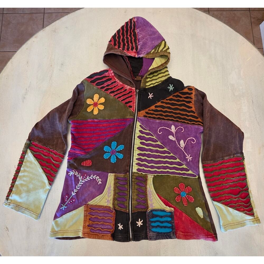 Rising International Women's Hippie Flower Child Full Zip Hoodie SZ Large